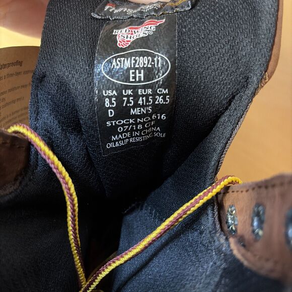 Red Wing 620 9” Mens Size 8.5 D Logger Boots Waterproof Brown Soft Toe Work main image 9